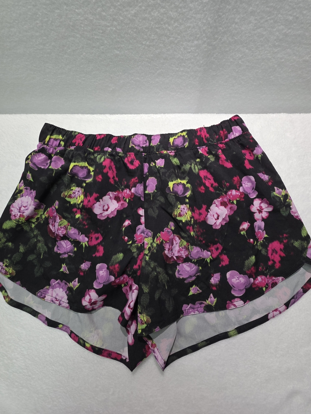 Old Navy Black Athletic Shorts with Pink & Purple Floral Print With Lining